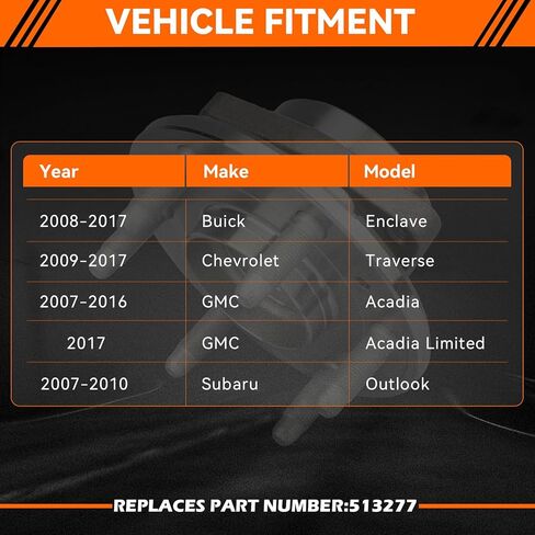 GAHA 513277 Front or Rear Wheel Hub Bearing Assembly Fit for GMC Acadia 2007-2016, Acadia Limited 2017, for Chevy Traverse 2009-2017, for Buick Enclave 2008-2017, for Saturn Outlook 07-10 w/ABS 6 Lugs in Kuwait