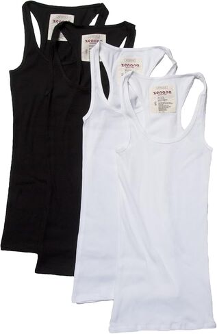 عبوة من 4 قمصان نسائية مضلعة بدون أكمام من Zenana مقاس صغير، أسود، أسود، أبيض، أبيض in Kuwait