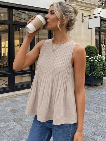 LILLUSORY Womens Peplum Tops Babydoll Flowy Sleeveless Blouses Cute Pleated Tank Tops for Daily Casual Vacation Going Out in Saudi Arabia