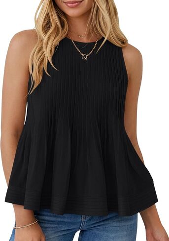 LILLUSORY Womens Peplum Tops Babydoll Flowy Sleeveless Blouses Cute Pleated Tank Tops for Daily Casual Vacation Going Out in Saudi Arabia