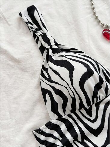SOLY HUX Women's Zebra Striped Tank Top V Neck Sleeveless Ruched Slim Fitted Going Out Tops in Saudi Arabia