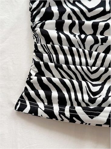 SOLY HUX Women's Zebra Striped Tank Top V Neck Sleeveless Ruched Slim Fitted Going Out Tops in Saudi Arabia