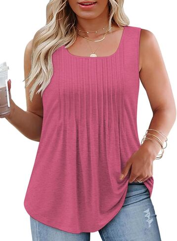 VISLILY Plus-Size-Tank-Tops for Women Summer Pleated Square Neck Tunics Loose Fit Casual Flowy Sleeveless Shirts 1X-5X in Saudi Arabia