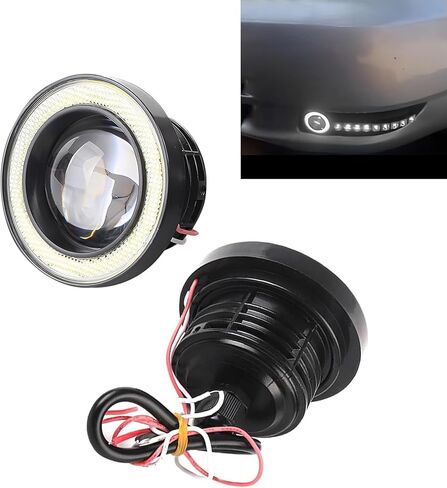 قطعتان من مصابيح الضباب LED لعين الملاك للسيارة، 3 بوصات أضواء عدسة عين السمكة Halo COB، فتحة فائقة السطوع ومضادة للاهتزاز أثناء النهار، مجموعة مصابيح معدلة عالمية للسيارات (أبيض) in Kuwait