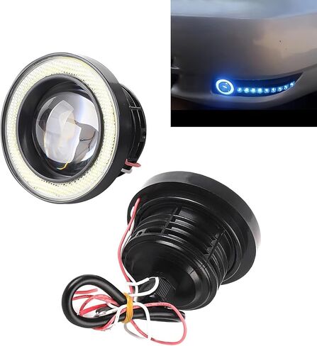 قطعتان من مصابيح الضباب LED لعين الملاك للسيارة، 3 بوصات أضواء عدسة عين السمكة Halo COB، فتحة فائقة السطوع ومضادة للاهتزاز أثناء النهار، مجموعة مصابيح معدلة عالمية للسيارات (أبيض) in Kuwait