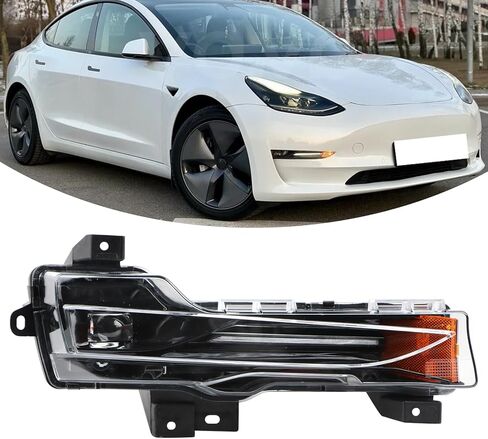 Left W/LED DR Fog Light Daytime Running Light Assembly Compatible With 2017-2023 Tesla Model 3 & 2020-2024 Tesla Model Y Left Driver Side Bumper Front Fog Light Replacement 107739100D 107739100E in Kuwait