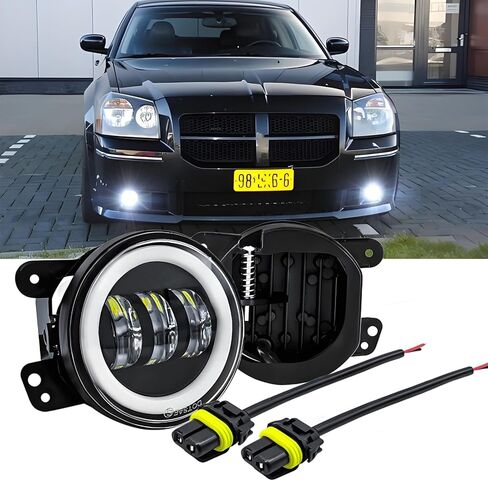 4 Inch LED Fog Light Assembly Compatible for 2005 2006 2007 2008 Dodge Magnum Fog Lights, Front Bumper Replacements, Round Offroad LED Light Fog Light/DRL, 6000K Bright White, 2-Pack in Kuwait