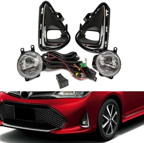BAKUGO 1 Set Car LED Fog Light Halogen Front Bumper Lamp Harness Wiring Cover Grille for Toyota AXIO Corolla 2018 2019 2020 2021-LED Set in Saudi Arabia