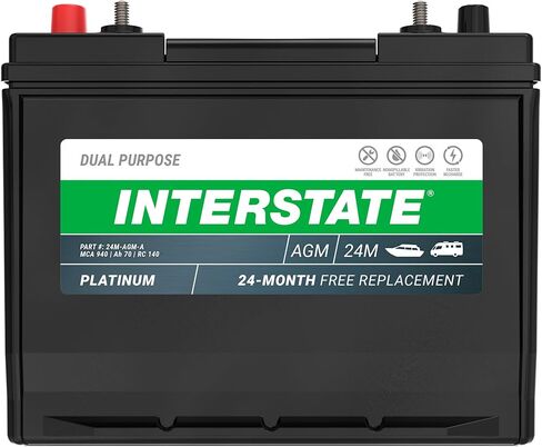 Interstate Batteries Marine/RV Battery 12V 62Ah 800CCA (34M-AGM) Dual Purpose Power Pure Lead AGM RV & Marine Starting Replacement Battery (Group Size 34M) Boats, RV's in Kuwait