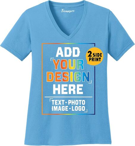Women Custom V Neck T Shirts Design Your Own Add Picture Photo Text Two Sided in Kuwait