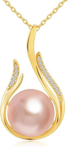 11-12mm Pearl Pendant Necklace White/Pink/Purple Freshwater Cultured Pearl Jewelry Pendant Women's Gold-Plated & Sterling Silver Necklace an Elegant Gift for Wife or Mom Birthday, Anniversary, Christmas in Saudi Arabia