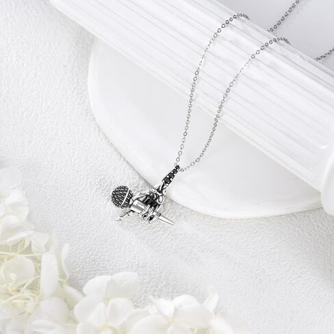 URONE Microphone Necklace 925 Sterling Silver Skull Hand and Microphone Pendant Charm Music Jewelry Gifts for Women Men in Saudi Arabia