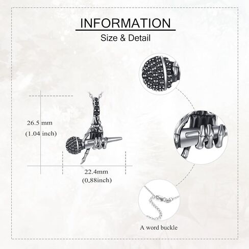 URONE Microphone Necklace 925 Sterling Silver Skull Hand and Microphone Pendant Charm Music Jewelry Gifts for Women Men in Saudi Arabia