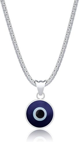 925 Sterling Silver Thick Popcorn | Round Cube Chain Evil Eye Necklace | Available in Gold or Silver | 18+2 Inch Adjustable Chain in Saudi Arabia