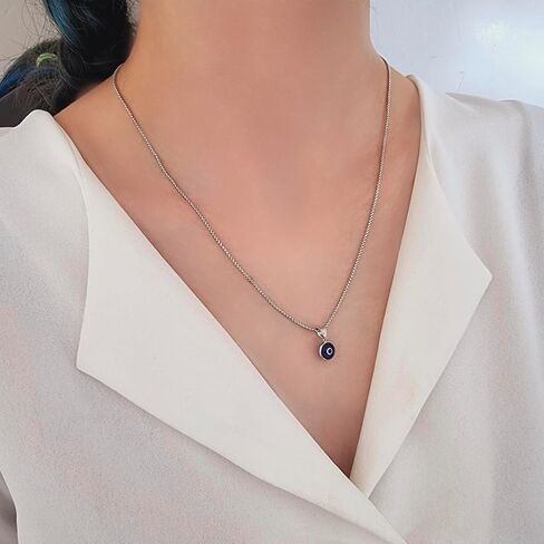 925 Sterling Silver Thick Popcorn | Round Cube Chain Evil Eye Necklace | Available in Gold or Silver | 18+2 Inch Adjustable Chain in Saudi Arabia