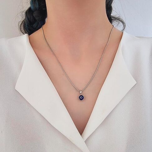 925 Sterling Silver Thick Popcorn | Round Cube Chain Evil Eye Necklace | Available in Gold or Silver | 18+2 Inch Adjustable Chain in Saudi Arabia