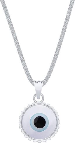 925 Sterling Silver Thick Popcorn | Round Cube Chain Evil Eye Necklace | Available in Gold or Silver | 18+2 Inch Adjustable Chain in Saudi Arabia