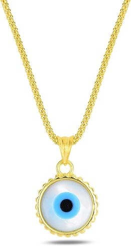 925 Sterling Silver Thick Popcorn | Round Cube Chain Evil Eye Necklace | Available in Gold or Silver | 18+2 Inch Adjustable Chain in Saudi Arabia