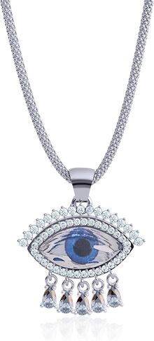 925 Sterling Silver Thick Popcorn | Round Cube Chain Evil Eye Necklace | Available in Gold or Silver | 18+2 Inch Adjustable Chain in Saudi Arabia
