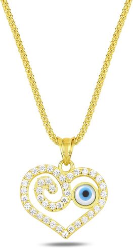 925 Sterling Silver Thick Popcorn | Round Cube Chain Evil Eye Necklace | Available in Gold or Silver | 18+2 Inch Adjustable Chain in Saudi Arabia