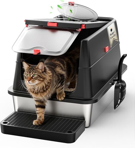 Stainless Steel Litter Box with Lid, SUS304 Metal Cat Litter Box, Enclosed Extra Large Kitty Litter Box High Wall, Jumbo Cat Litter Box with Triple Pedal, Non-Sticky, Anti-Leakage (XXL Gray) in Kuwait