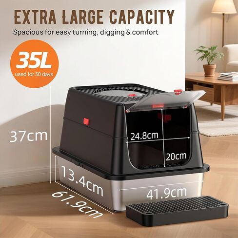 Stainless Steel Litter Box with Lid, SUS304 Metal Cat Litter Box, Enclosed Extra Large Kitty Litter Box High Wall, Jumbo Cat Litter Box with Triple Pedal, Non-Sticky, Anti-Leakage (XXL Gray) in Kuwait