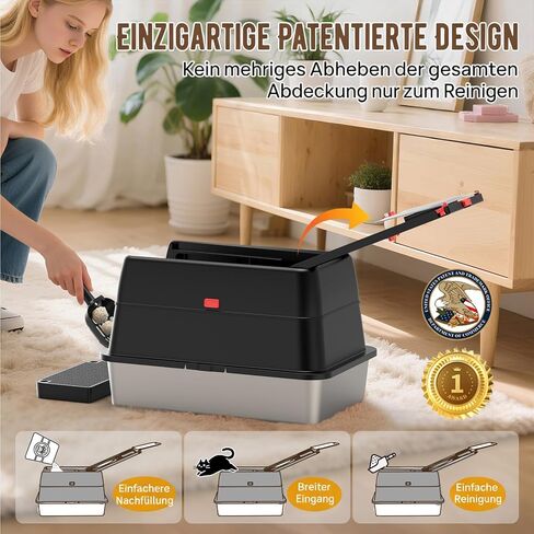 Stainless Steel Litter Box with Lid, SUS304 Metal Cat Litter Box, Enclosed Extra Large Kitty Litter Box High Wall, Jumbo Cat Litter Box with Triple Pedal, Non-Sticky, Anti-Leakage (XXL Gray) in Kuwait