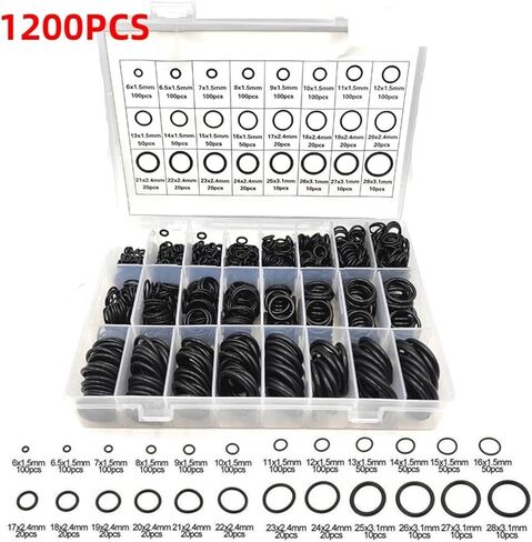 1200 pcs/set Rubber O-Ring Washer Seals Watertightness Assortment With Plactic Box Kit SetDifferent Size O-Ring Washer Seals in Kuwait