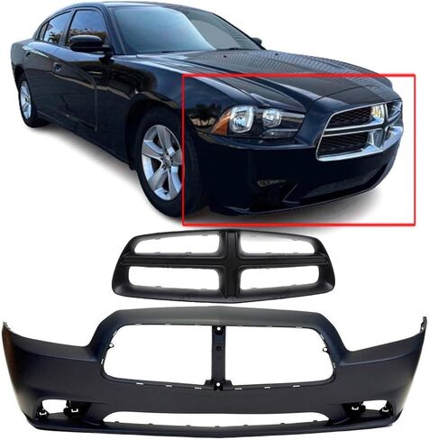 FitParts Compatible With Dodge Charger 2011-2014 R/T SE SXT Front Bumper Cover and Grille Kit New & Primed CH1000992 68092596AA in Saudi Arabia