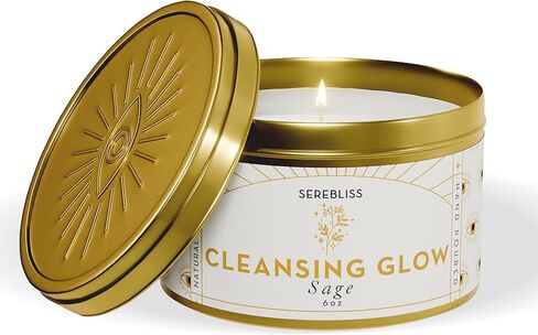 Cleansing Glow Sage Candle – 6oz Premium Scented Soy Candle for Cleansing House Negative Energy, Manifestation & Abundance, Pure Sage, All Natural Smudge kit, Aromatherapy & Gifts for Women in Saudi Arabia