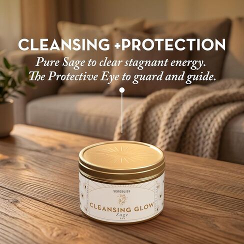 Cleansing Glow Sage Candle – 6oz Premium Scented Soy Candle for Cleansing House Negative Energy, Manifestation & Abundance, Pure Sage, All Natural Smudge kit, Aromatherapy & Gifts for Women in Saudi Arabia