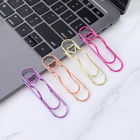 Paperclip Pen Holder 12PCS Metal Pen Clip for Notebook Journal and Book Paper Clips Bookmarks 2.8 Inch Planner Jumbo Office School Supplies Gold/Purple/Pink/Rose Gold Heart Shape in Kuwait