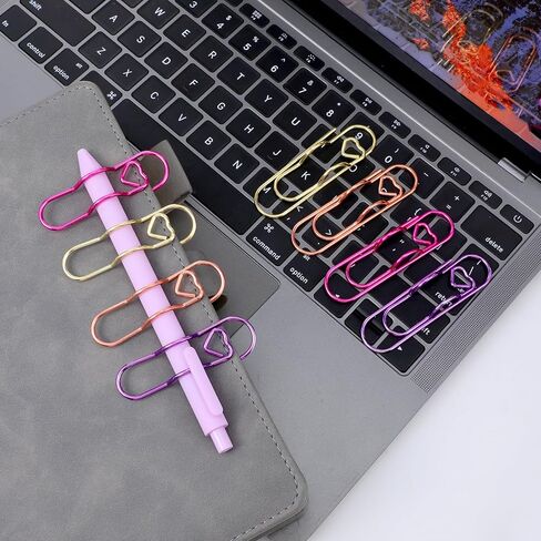 Paperclip Pen Holder 12PCS Metal Pen Clip for Notebook Journal and Book Paper Clips Bookmarks 2.8 Inch Planner Jumbo Office School Supplies Gold/Purple/Pink/Rose Gold Heart Shape in Kuwait