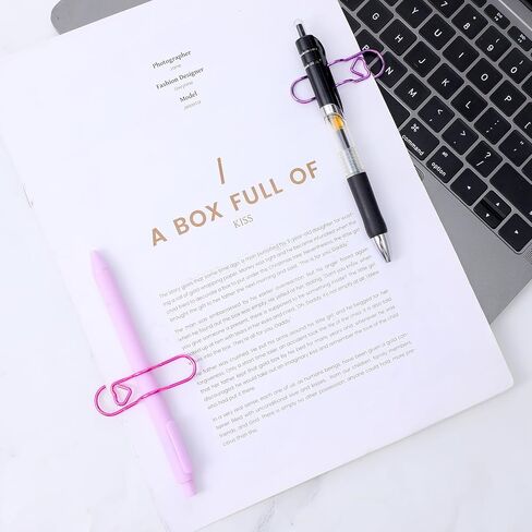 Paperclip Pen Holder 12PCS Metal Pen Clip for Notebook Journal and Book Paper Clips Bookmarks 2.8 Inch Planner Jumbo Office School Supplies Gold/Purple/Pink/Rose Gold Heart Shape in Kuwait