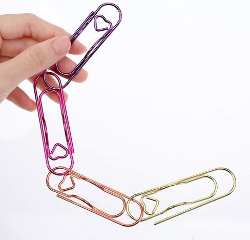 Paperclip Pen Holder 12PCS Metal Pen Clip for Notebook Journal and Book Paper Clips Bookmarks 2.8 Inch Planner Jumbo Office School Supplies Gold/Purple/Pink/Rose Gold Heart Shape in Kuwait