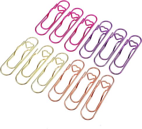 Paperclip Pen Holder 12PCS Metal Pen Clip for Notebook Journal and Book Paper Clips Bookmarks 2.8 Inch Planner Jumbo Office School Supplies Gold/Purple/Pink/Rose Gold Heart Shape in Kuwait