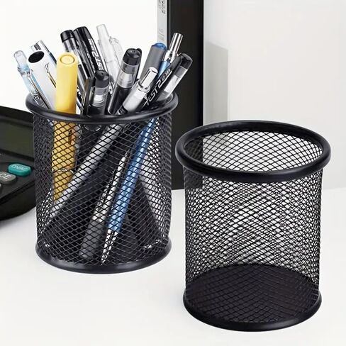 2 Pack Mesh Metal Pen Holder, Pencil Cup Holder for Home, School & Office Pen Organizer, Black in Saudi Arabia