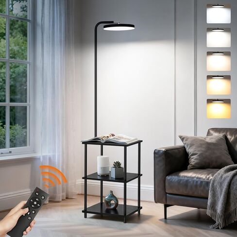 مصباح أرضي LED مع طاولة، مصباح أرضي فائق السطوع 25 وات/3000 لومن مع جهاز تحكم عن بعد، طاولة نهائية مع مصباح مرفق، طاولات جانبية مع مصباح مع رأس دوار 350 درجة لغرفة المعيشة وغرفة النوم والمكتب in Kuwait