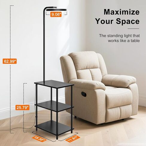 مصباح أرضي LED مع طاولة، مصباح أرضي فائق السطوع 25 وات/3000 لومن مع جهاز تحكم عن بعد، طاولة نهائية مع مصباح مرفق، طاولات جانبية مع مصباح مع رأس دوار 350 درجة لغرفة المعيشة وغرفة النوم والمكتب in Kuwait
