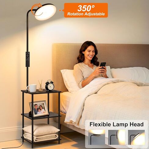 مصباح أرضي LED مع طاولة، مصباح أرضي فائق السطوع 25 وات/3000 لومن مع جهاز تحكم عن بعد، طاولة نهائية مع مصباح مرفق، طاولات جانبية مع مصباح مع رأس دوار 350 درجة لغرفة المعيشة وغرفة النوم والمكتب in Kuwait