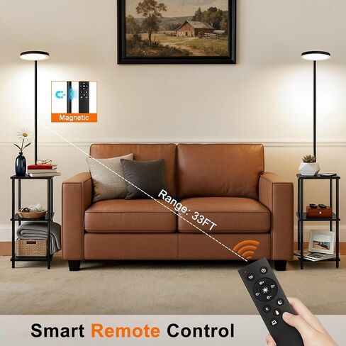 مصباح أرضي LED مع طاولة، مصباح أرضي فائق السطوع 25 وات/3000 لومن مع جهاز تحكم عن بعد، طاولة نهائية مع مصباح مرفق، طاولات جانبية مع مصباح مع رأس دوار 350 درجة لغرفة المعيشة وغرفة النوم والمكتب in Kuwait