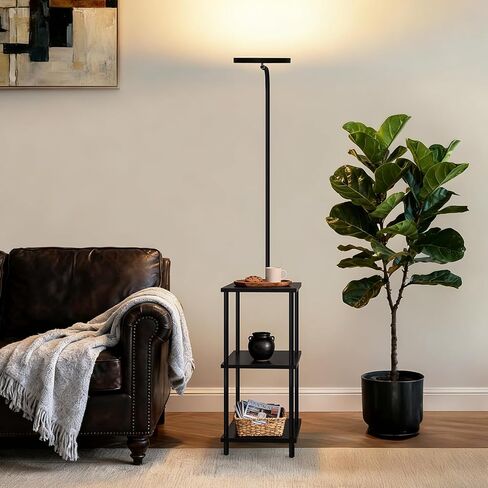 مصباح أرضي LED مع طاولة، مصباح أرضي فائق السطوع 25 وات/3000 لومن مع جهاز تحكم عن بعد، طاولة نهائية مع مصباح مرفق، طاولات جانبية مع مصباح مع رأس دوار 350 درجة لغرفة المعيشة وغرفة النوم والمكتب in Kuwait