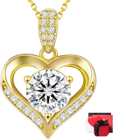 KRKC Moissanite Heart Necklace for Women, 1-3 Carat Lab Created Diamond Pendant, 14K/White Golden Plated S925 Sterling Silver Chains, Valentines Day Christmas Birthday Gifts for Her Wife Anniversary in Saudi Arabia