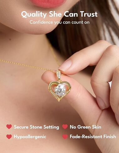 KRKC Moissanite Heart Necklace for Women, 1-3 Carat Lab Created Diamond Pendant, 14K/White Golden Plated S925 Sterling Silver Chains, Valentines Day Christmas Birthday Gifts for Her Wife Anniversary in Saudi Arabia