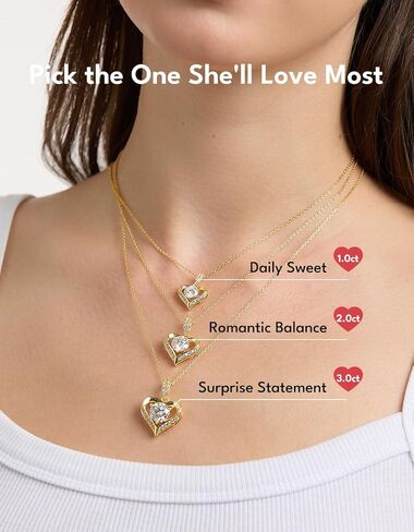 KRKC Moissanite Heart Necklace for Women, 1-3 Carat Lab Created Diamond Pendant, 14K/White Golden Plated S925 Sterling Silver Chains, Valentines Day Christmas Birthday Gifts for Her Wife Anniversary in Saudi Arabia