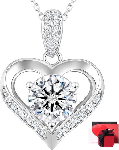 KRKC Moissanite Heart Necklace for Women, 1-3 Carat Lab Created Diamond Pendant, 14K/White Golden Plated S925 Sterling Silver Chains, Valentines Day Christmas Birthday Gifts for Her Wife Anniversary in Saudi Arabia