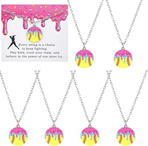 6 Pcs Ice Cream Drip Softball Necklace for Women, Sport Pendant Necklace Jewelry Accessories for Team Gifts Fan Lovers in Saudi Arabia