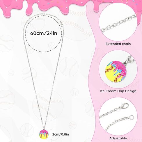 6 Pcs Ice Cream Drip Softball Necklace for Women, Sport Pendant Necklace Jewelry Accessories for Team Gifts Fan Lovers in Saudi Arabia