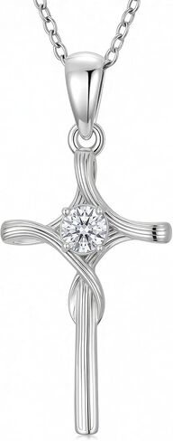Cross Necklace 925 Sterling Silver Birthstone Necklace for Women Pendant Gemstone Anniversary Birthday Jewelry Christmas Gifts for Mom Her Wife in Kuwait