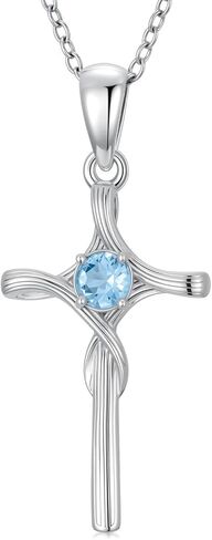 Cross Necklace 925 Sterling Silver Birthstone Necklace for Women Pendant Gemstone Anniversary Birthday Jewelry Christmas Gifts for Mom Her Wife in Saudi Arabia